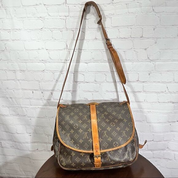LOUIS VUITTON Monogram Saumur 35 Cross body bag Vintage 1990 Made in France GUC - Picture 4 of 14